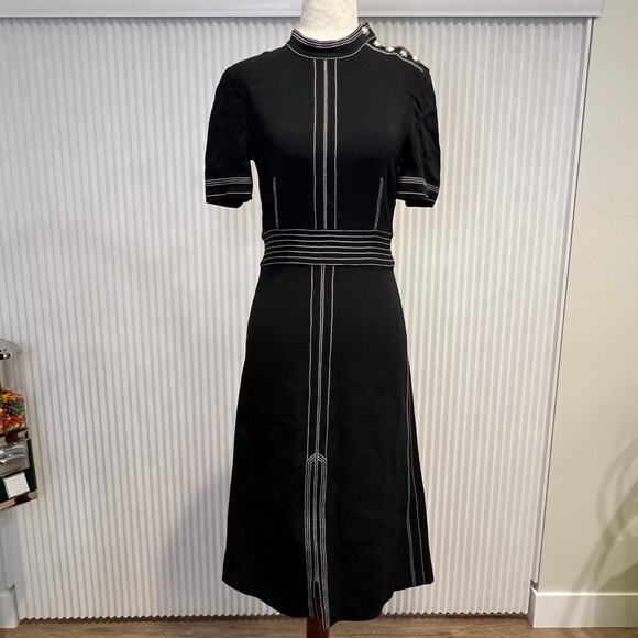 BURBERRY Women's Short Sleeves Stitched Wool And Silk-Blend Crepe Dress In Black - Picture 1 of 9